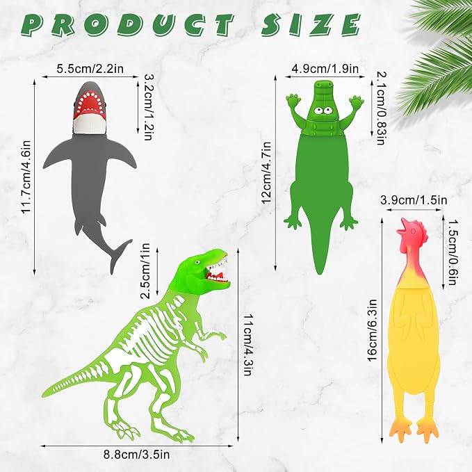 Gersoniel 4 Pcs Animal Bookmarks for Kids Luminous Dinosaur Shark Funny Crocodile Bookmark 3D Cartoon Boys Girls Men Women Xmas Gifts School Supplies