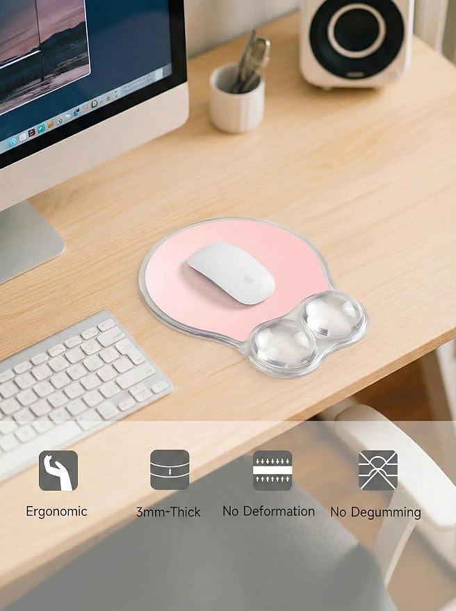 Ergonomic Gel Mouse Pad Wrist Rest Support for Desk, PU Base, Smooth Surface, Crystal Gel Cushion, Non-Slip Stability, Mousepad for Office/Home/Study Pink AMP-02