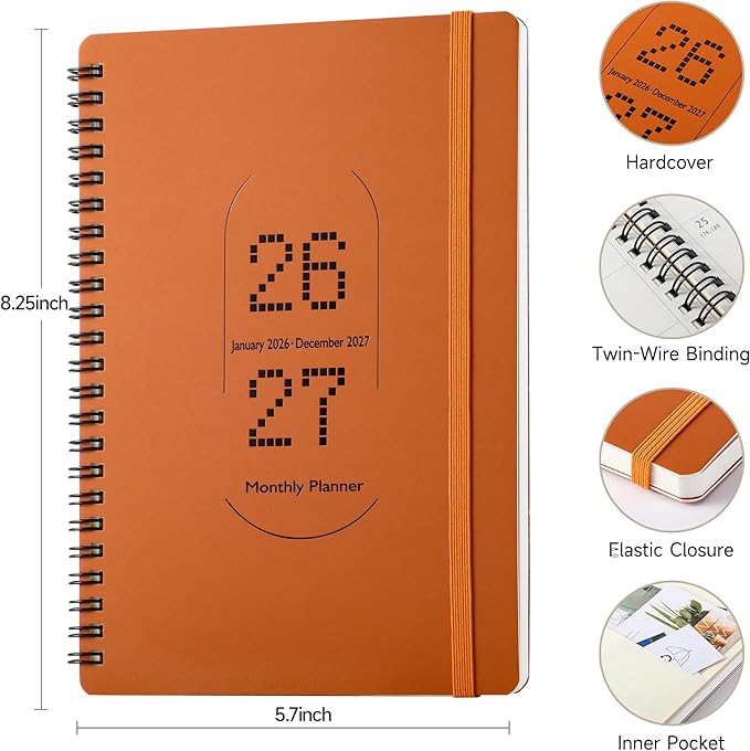 A5 Monthly Plan Table 2026-2027 | 24 Months | Premium 120g Paper | Gold Foil (Orange-yellow)