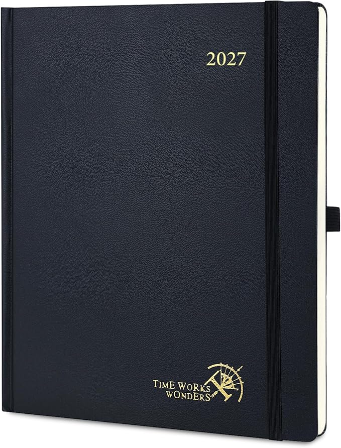 POPRUN 2027 Planner Weekly and Monthly, Large 8.5" x 10.5" Calendar, Jan 2027- Dec 2027 Agenda, Daily Appointment Book with Hourly Time Slots, Monthly Tabs, Hardcover, 100 GSM - Black