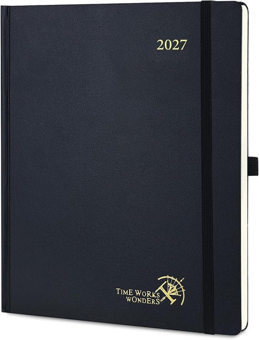 POPRUN 2027 Planner Weekly and Monthly, Large 8.5" x 10.5" Calendar, Jan 2027- Dec 2027 Agenda, Daily Appointment Book with Hourly Time Slots, Monthly Tabs, Hardcover, 100 GSM - Black