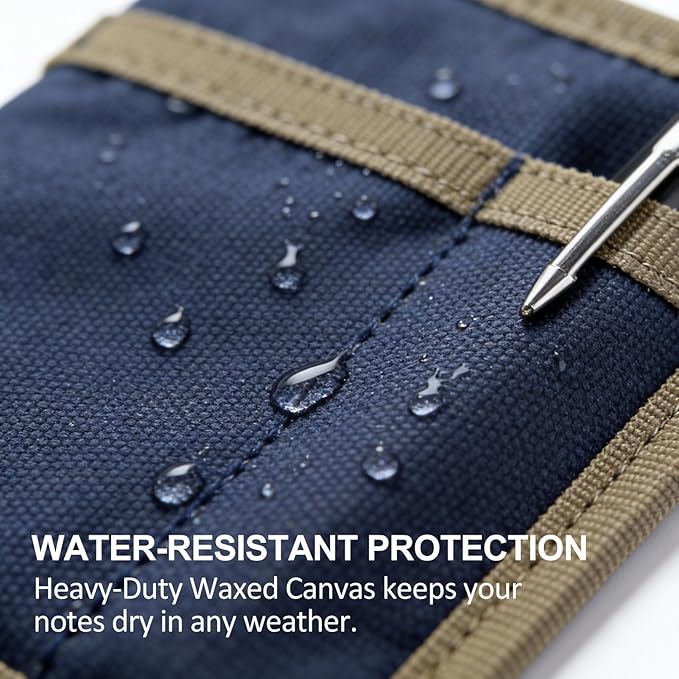 KOSIBATE Pocket Notebook Cover for Field Notes, Waxed Canvas Journal Cover with Zipper & Pen Holder, Tactical EDC Notebook Holder Fits 3.5"x5.5" Moleskine Cahier, Travel Journal Organizer