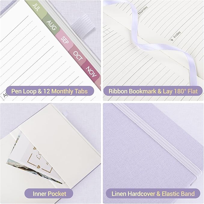 2026-2027 Planner Weekly and Monthly, Jul 2026 - Jun 2027, A5 Linen Cover Calendar Planner 2026-2027, Agenda Book with Colorful Monthly Tabs, Inner Pocket (5.8" x 8.3", Purple)