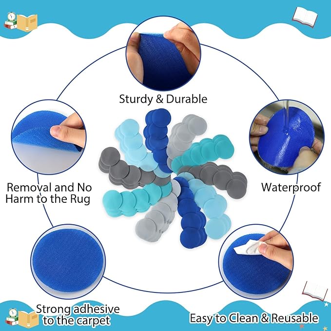 50 pcs Spot Markers Carpet Floor Spots Markers 5 Colors (Includes Blue) for Classroom Decoration, for Flexible Carpet Dots for School Supplies for Elementary School Preschool Kindergarten Teacher