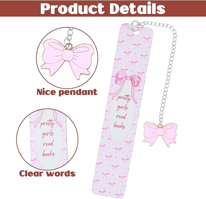 Bow Metal Bookmark Gift, Pink Bookmarks for Women, Metal Book Marks for Reading Book Lovers Gifts Books Club Gifts Birthday Christmas School Office Supplies (Pink)