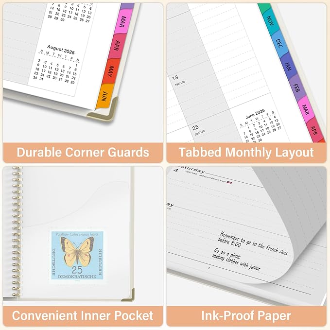 Academic Planner 2026–2027, A4 Hardcover Weekly Monthly Planner, Large 8.5" x 11" School Year Planner July 2026 to July 2027, with Bookmark, Pocket Folder and Sticky Notes, Smiley Face