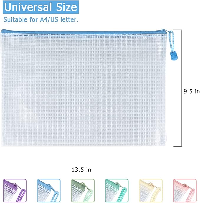 Tamaki 6 Pack Mesh Zipper Pouch Bags Waterproof Zipper Bags Durable Pouches for Organization Bag Board Game Storage, Document Bag Letter/A4