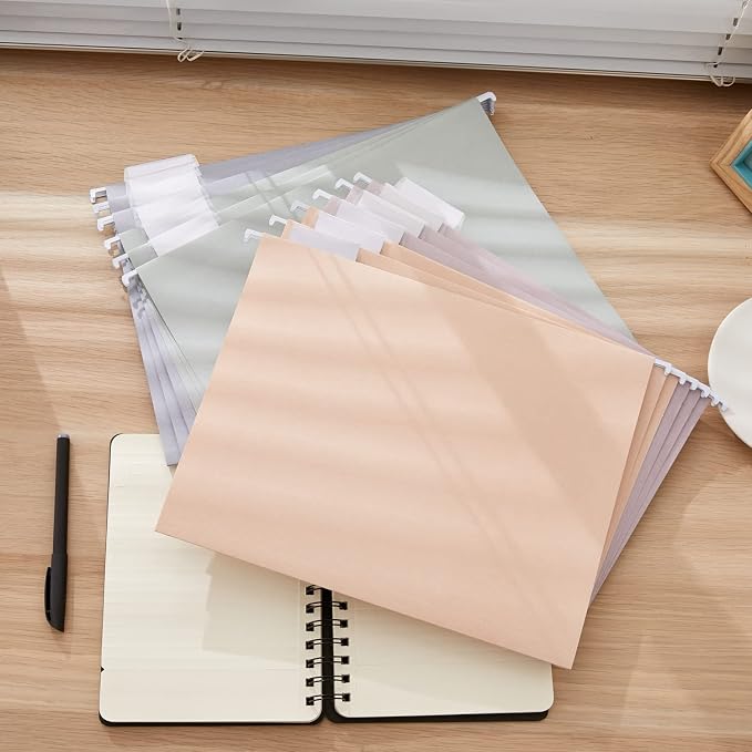 Y YOMA Letter Size - 12 Pack Colored Hanging File Folders Decorative Hanging Folder Cute Pretty File Folder for Filing Cabinet Office Home with 1/5-Cut Adjustable Tabs, Morandi Blue