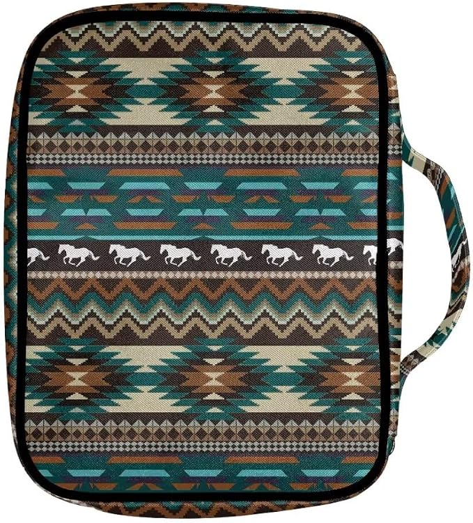 Coldinair Native Aztec Geometric Bible Cover Case for Men Women,Bible Bags Book Covers Kids Scripture Carrying Case with Handle and Pocket,Bible Book Carrying Case Tote Handbag