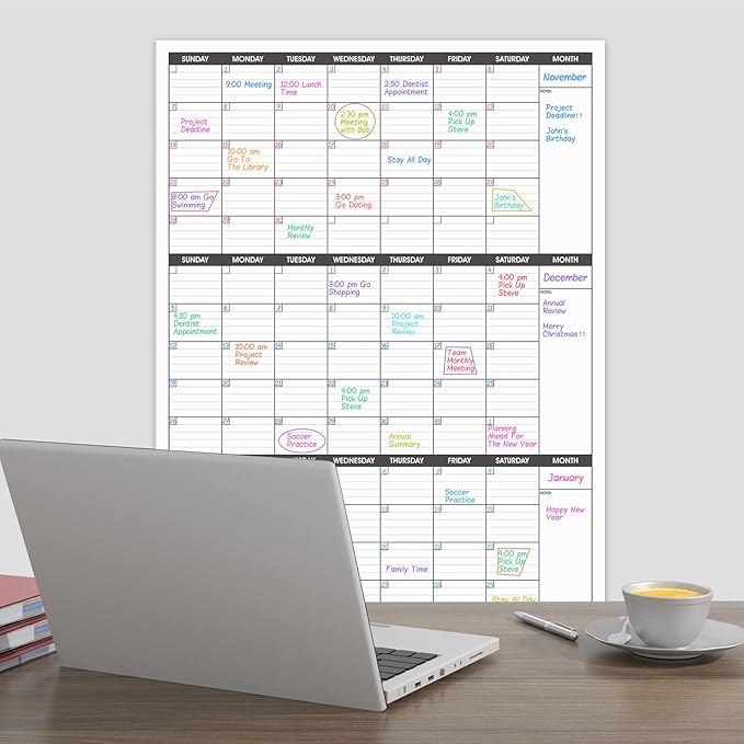 Large Dry Erase Calendar for Wall,3 Month Vertical Wall Calendar, Blank Reusable Monthly Quarterly Calendar Planner Undated, 27.8"x41" Whiteboard Calendar, Office, Classroom