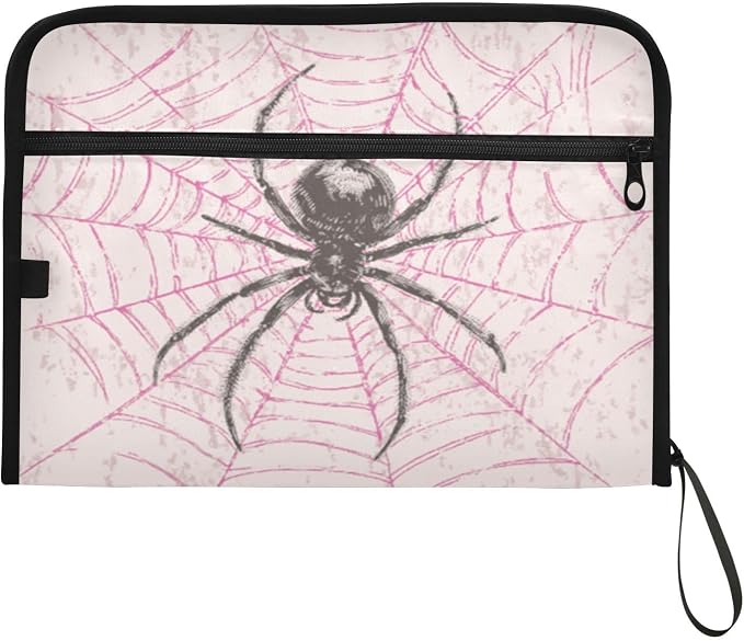 Black Spider on Pink Web Accordion File Organizer Expanding Document Folder with 13 Pockets Portable File Folder for A4 Letter Size