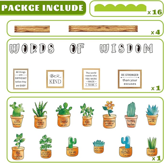 FYSUIMU 50Pcs Plant Bulletin Board Set Back to School Inspirational Plant Classroom Decoration Positive Paper Cutouts with Glue Points for School Office Classroom Library Chalkboard Wall Decor Supply