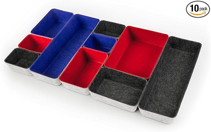 Three by Three Seattle Felt·Like·It! Felt Bins for Office, Crafts, Classroom, Living Room, Bedroom (Cream/Red/Navy, 10)