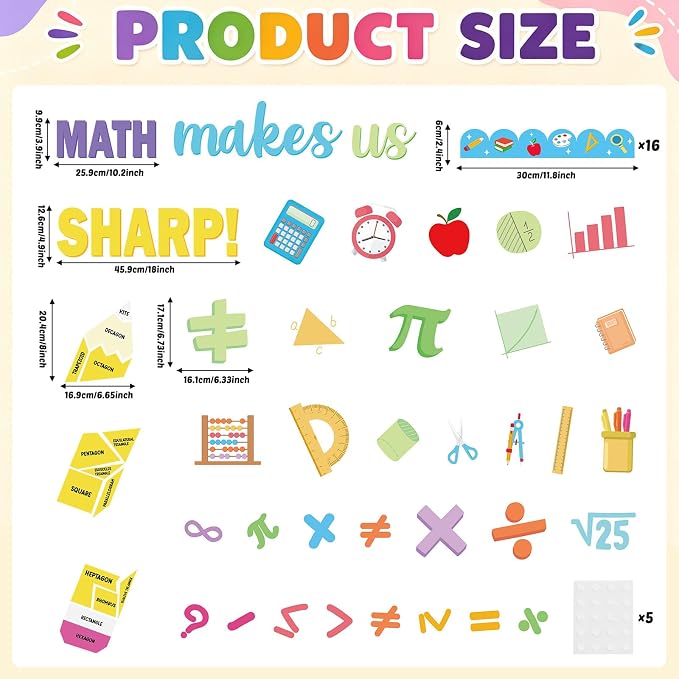 Math Bulletin Board Set Mathematics Back to School Classroom Decoration Math Makes Us Sharp Bulletin Board Pencil Shaped Paper Cutouts for School Office Chalkboard Wall Supplies Decor