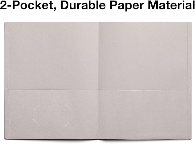 Staples 2-Pocket Paper Folder, Gray – Letter Size School & Office Folder for Documents and Reports