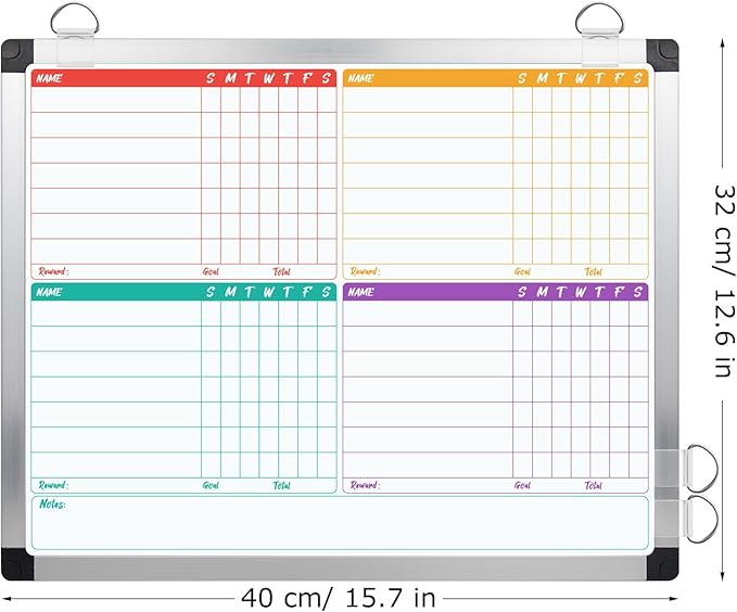 EAONE 16 x 12.6 in Magnetic Dry Erase Chore Chart & Whiteboard for Multiple Kids/Teens/Adults, Double Sided Chore Board Weekly Calendar for Wall, Aluminum Frame, 8 Markers, 4 Magnetic Pins, 1 Eraser