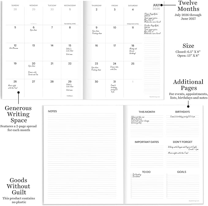TF Publishing July 2026 - June 2027 Fully Floral Medium Monthly Planner - 12 Month Academic Planner 2026-2027 with 2-Page Spreads, Monthly Calendar Grids and Planning Prompts - 6.5 in x 8 in