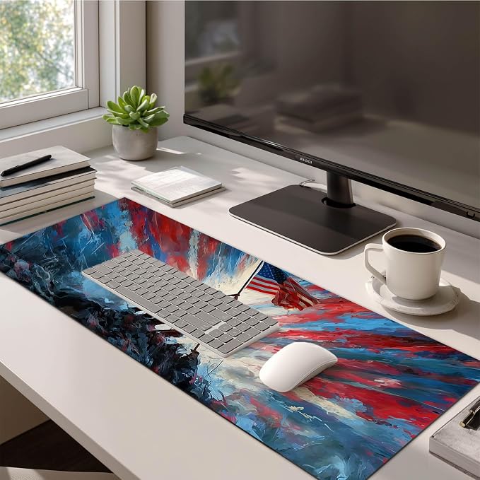 HOMETITUTE XL Mouse Pad 31.5 x 11.8 Inch Soldiers Raising American Flag Desk Mat Large Extended Gaming Mousepad Waterproof Non Slip Desk Pad Keyboard Mat Office Computer Accessories