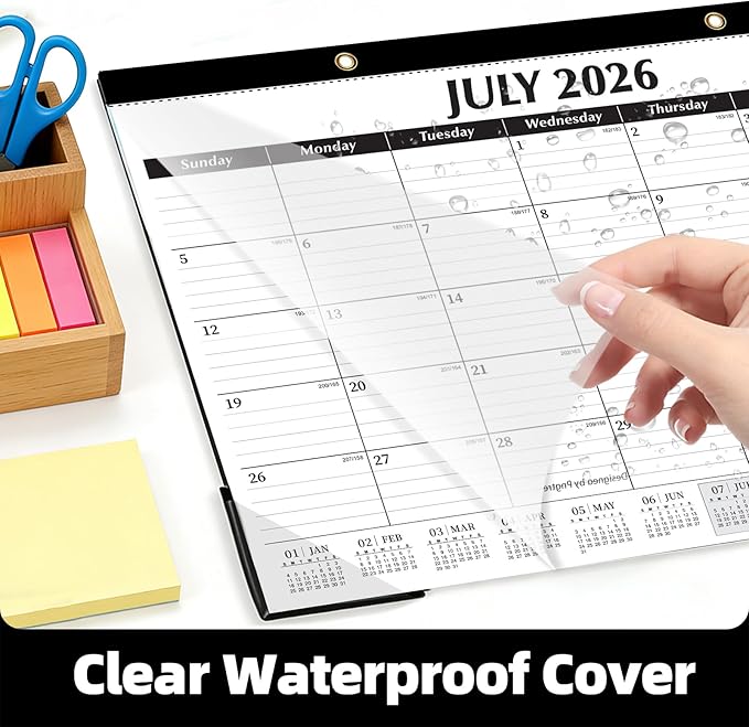 ZTX Desk Calendar 2026-2027, 18 Months Calendar Runs from July 2026 to December 2027, 17" x 12" Large Calendars 2026-2027 Monthly Planner with Plastic Cover for Teacher Home Desk Top