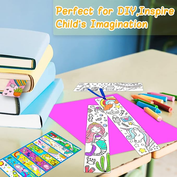 48 PCS Cute Bookmarks for Kids Bulk DIY Coloring Blank Color Your Own Bookmarks for Kids Teacher Classroom Party Game Prize Art Craft Birthday Supplies Reading Club Rewards