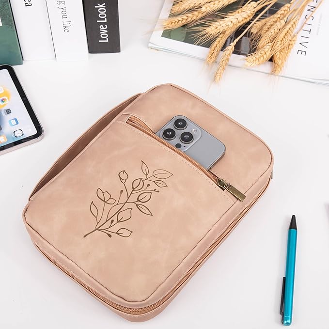 PU Leather Bible Cover - Debossed Bible Case - Carrier - Gift Box with Pocket