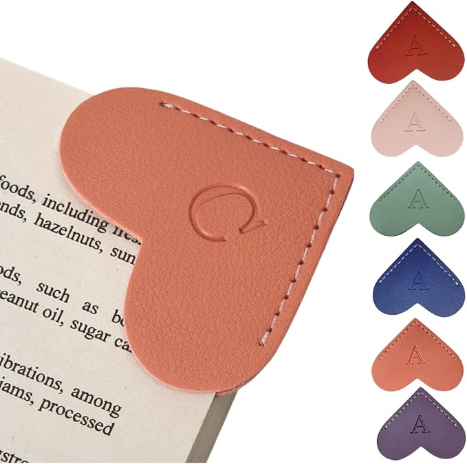 Personalized Leather Heart Bookmarks with Initials, 26 Letters Custom Corner Book Mark for Reading Women,Teacher, Student, Book Lovers Book Marker, Meaningful Gifts(Purple & Orange,C)