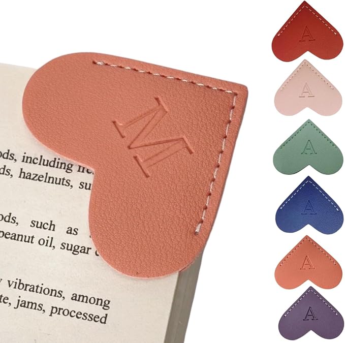 Personalized Leather Heart Bookmarks with Initials, 26 Letters Custom Corner Book Mark for Reading Women,Teacher, Student, Book Lovers Book Marker, Meaningful Gifts(Purple & Orange,M)