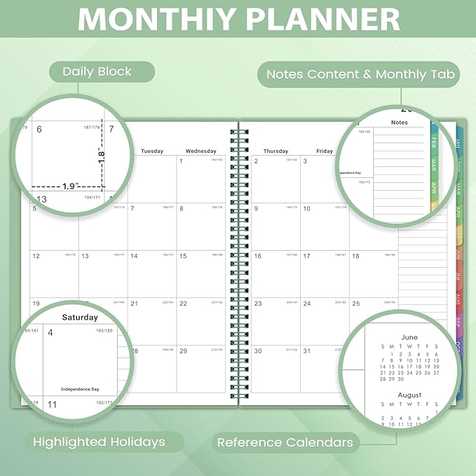 2026-2027 Monthly Planner/Calendar - Academic Planner 2026-2027, JUL 2026- DEC 2027, Planners with Colorful Tabs, Monthly Planners 26-27 for Daily Organizing - Waterproof Cover (8" x10", Note Pages, Green)