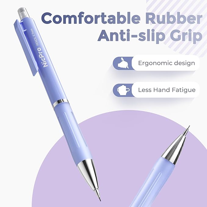 Nicpro 6PCS Mechanical Pencils 0.7 mm Set with Case,6 Tube HB Lead Refill, 3PCS Eraser, 9PCS Eraser Refill for School Supplies Cute Student Writing, Drafting