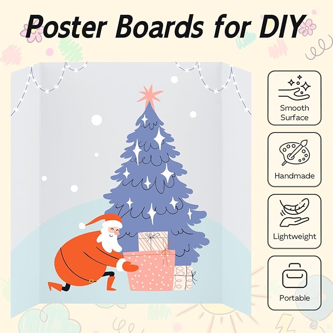4 Pack Trifold Poster Board, 28x40 Inches White Presentation Board, Portable Display Board for Science Fair, School DIY Project and Business Exhibitions