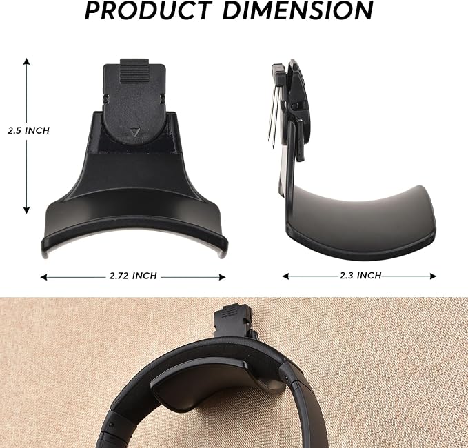 Fabric Wall Headphone Stand for Office, Cubicle Headphone Holder for Work Decor, Space-Saving Hanger Cubicle Accessories for Women Men Desk Organizer, Black (1 Pack)