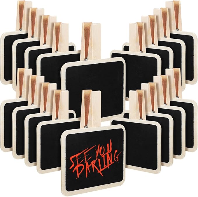 SEWACC 20pcs Mini Chalkboard Signs with Clips Reusable Food Labels for Party Buffet Photo Clips for Tabletop Display Easy to Write and Wipe Off for Events and Catering
