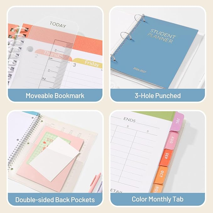 Student Planner 2026-2027, SUNEE Academic Weekly & Monthly Plan Book, Jul. 2026 - Jun. 2027, 8.5"×11" School Planner, Lesson Plan Book with Week's Goals, Bookmark, Monthly Tabs, 3-Hole Punched, Blue