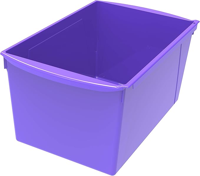 Storex Extra-Large Book Bin, Interlocking Plastic Organizer for Home, Office and Classroom, Purple, (71136A06C) (Pack of 1)