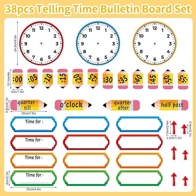 Color Telling Time Bulletin Board Decorations Classroom Decoration Analog Clock Practice Clock Cutouts Telling Time Teaching Clock for Kids Students Elementary Teacher Supplies