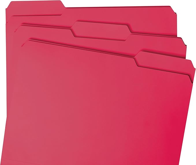 Smead File Folder,1/3-Cut Tab,Assorted Positions,Letter Size,Red,Value Filing Products,100 per Box,(Pack of 5)