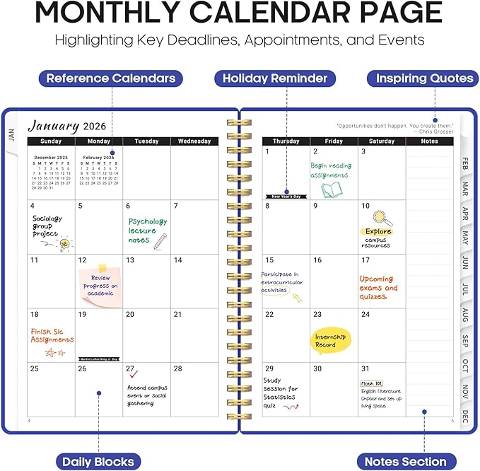 2026 Planner, Weekly and Monthly Calender Planner, Jan 2026 to Dec 2026, Hardcover 2026 Calendar Book with Tabs & Inner Pocket, Office Home School Supplies for Women & Men - A5 (6.3" x 8.5"), Royal Blue
