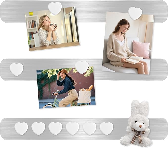 Magnetic Boards for Walls 3 Pcs - Frameless Stainless Iron Magnetic Strips with Adhesive Backing, Magnet Bulletin Board with 10Pcs White Magnets,Memo Board Display Board for Office Home School