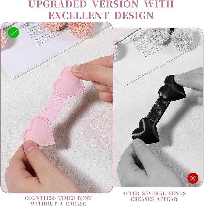 2PCS Magnetic Leather Bookmarks with Pen Clip Heart-Shaped Magnetic Pen Holder Cute Gift for Book Lover Readers Book Accessories for Women Girls Notebooks Journals Calendars Standard (Pink)