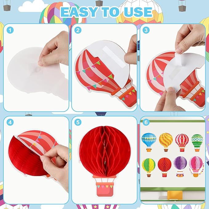 Pajean 66 Pcs Dream Big the Sky is the Limit Bulletin Board Sets Hot Air Balloon Cloud Borders 3D Honeycombs First Day of School Classroom Bulletin Board Decorations