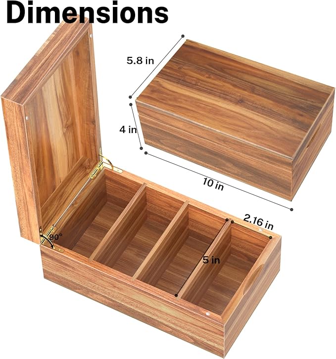 Neando 3x5 Index Card Organizer Box with Lid – Acacia Wood Note Card Holder with 200 Cards & 20 Dividers, Holds 600 Cards, 4 Compartments, Magnetic Closure – Desktop Storage for Study, Office, Recipes