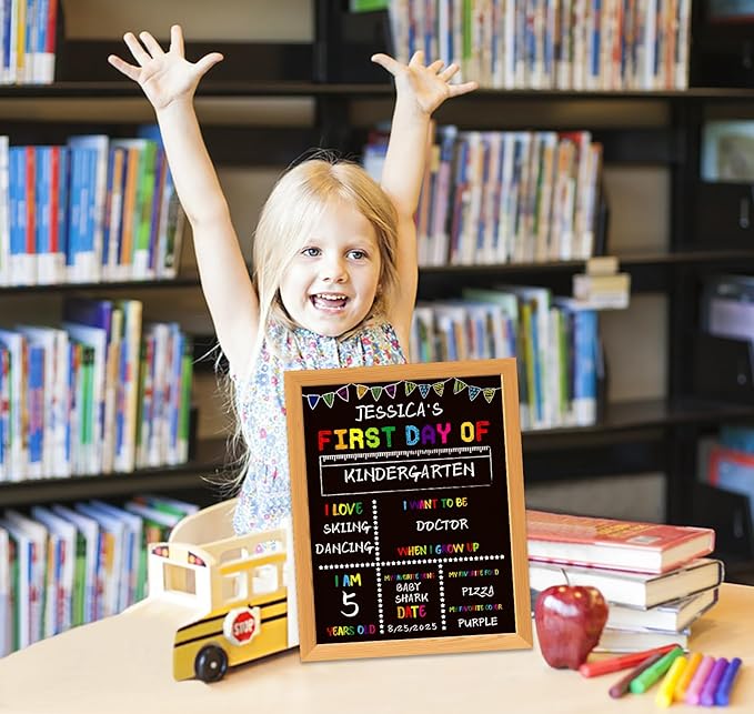 First Day of School Board Sign - Double Sided First and Last Day of Preschool Kindergarten Chalkboard Sign Reusable & Erasable Back to School Supplies Photo Prop Gift for Kids Girls Boys