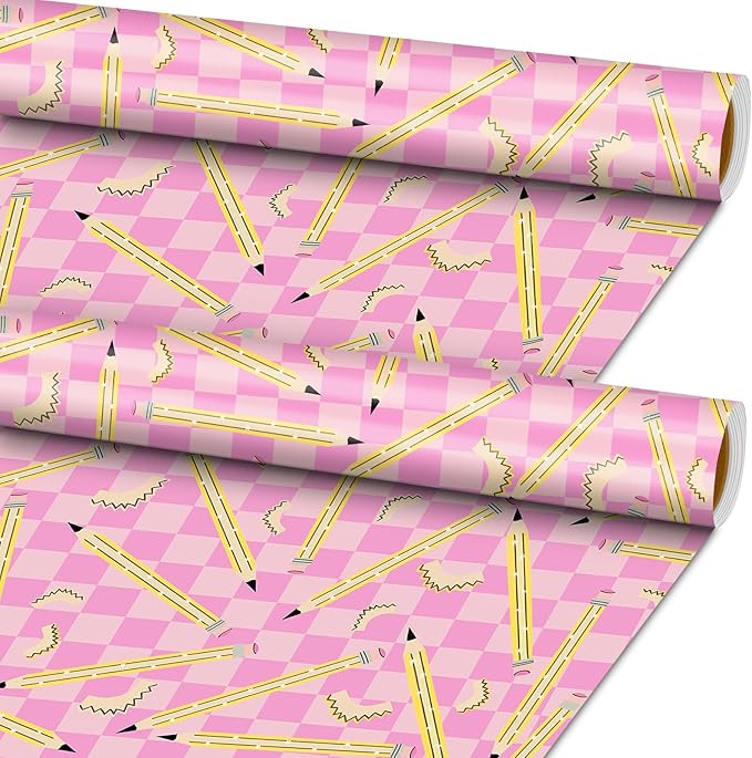 Ctosree 2 Roll Pink Checker Pencils Bulletin Board Paper 4x12ft/1.2x3.6m Non Woven Bulletin Background Wallpaper Fade Resistant Board Roll Decoration for Arts Crafts Office School Classroom(Pink)
