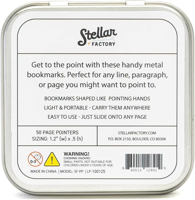 Stellar Factory Book Darts Page Pointer | Stainless Steel Line Markers, 50-Count Tin | 1.2" x 0.5" | Reusable, Page-Safe Bookmarks