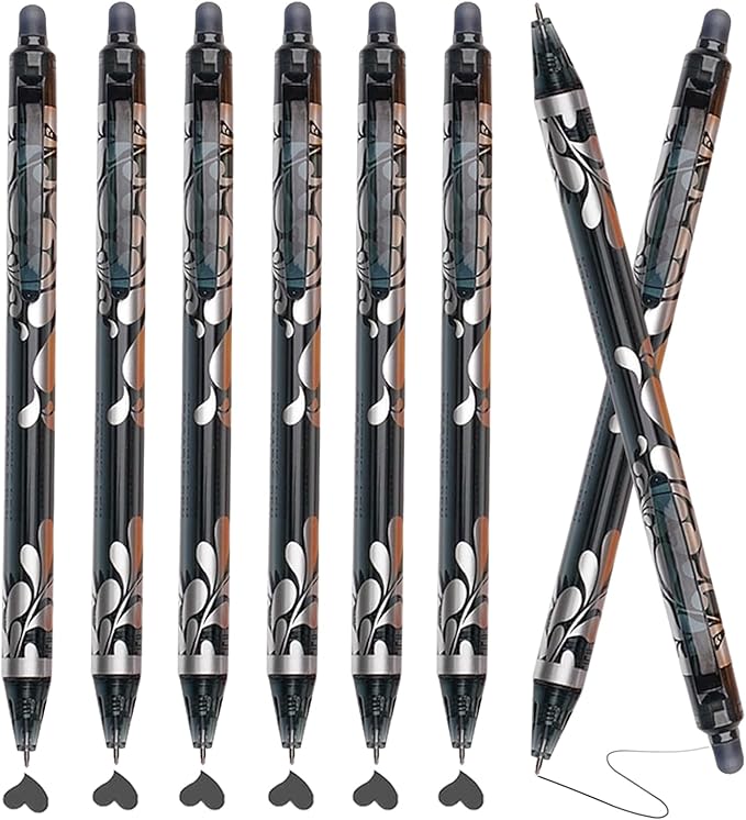 6Pcs Erasable Gel Pens Black Ink, 0.5mm Retractable Quick Dry Fine Point Pens, Smooth Writing Pens for Journaling, Coloring, Drawing, Doodling, Note Taking