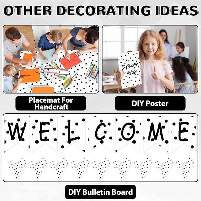 Qyeahkj Black Dot Bulletin Board Paper Roll Black Polka Dot Bulletin Board Background Paper Fade Resistant Classroom Decoration Poster Art Craft Home Wall Education Decor Supplies 17.7in x 20ft