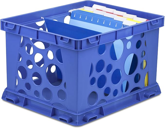 Storex Premium File Crate with Handles – Letter and Legal Document and Folder Storage, Classroom Blue 3-Pack (61460U03C)