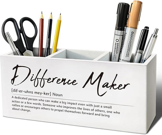 Difference Maker Gift Pen Pencil Holder, Appreciation Gifts for Coworkers Leaders Teachers Wood Desk Organizer and Accessories, Difference Maker Makeup Brush Holder Organizer for Bathroom Vanity