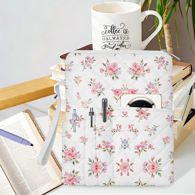 Bible Bags for Women with Bible Study Supplies Kit, Quilted Pink Flower Bible Cover Case, Bible Cover with Zipper & Pockets, Bible Bag, Bible Covers for Girls,10x8 Inch