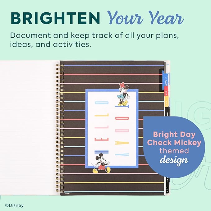 Organized by Happy Planner Disney Dated 12-Month Disc Bound Planner, Jul. 2026–Jun. 2027, Big Size, Dashboard Layout, Twin-Loop Binding, 3 Extra Months, 1 Sticker Sheet, 8.5" x 11", Bright Day Check Mickey